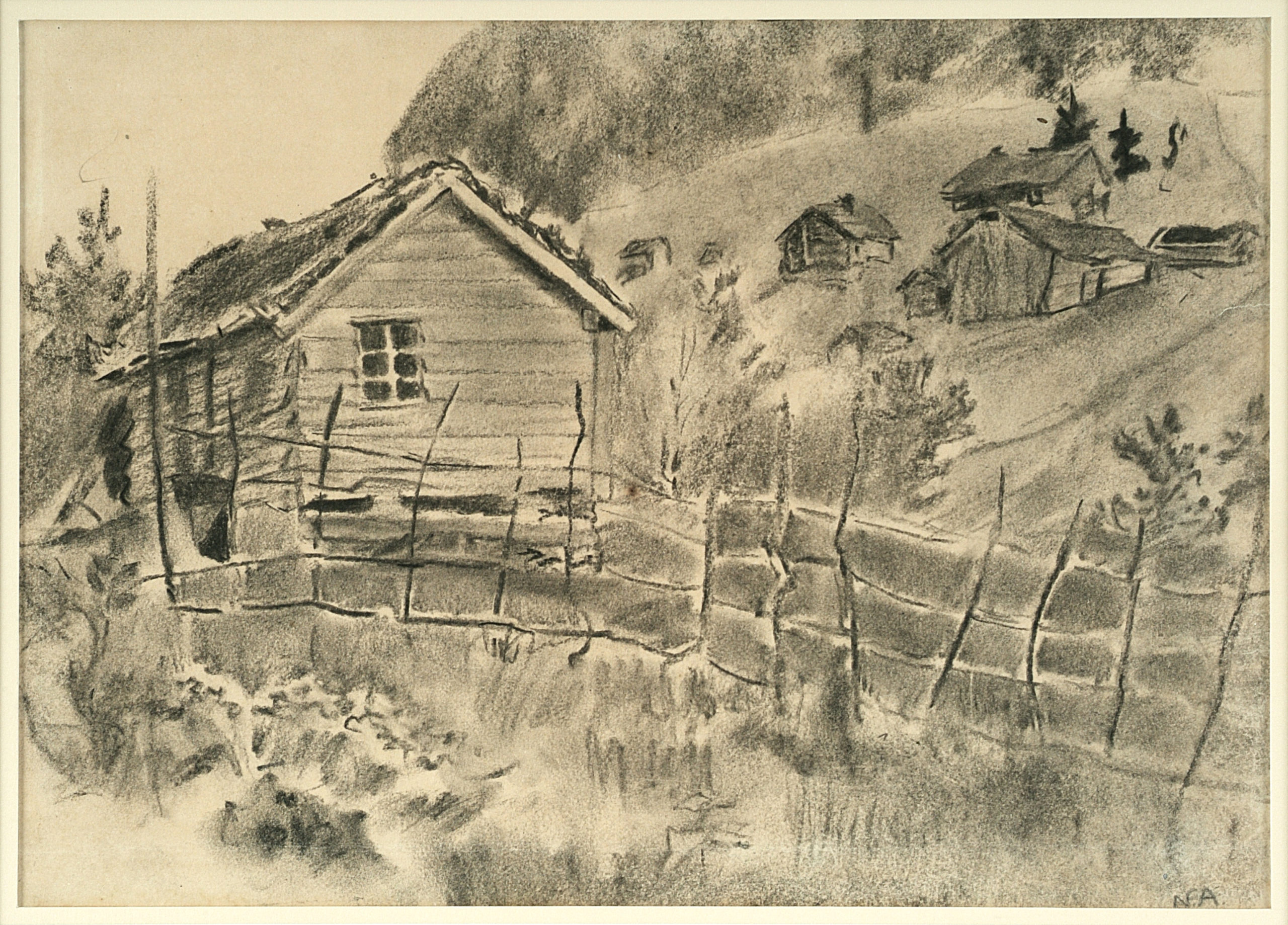 Landskap med hesje og hus